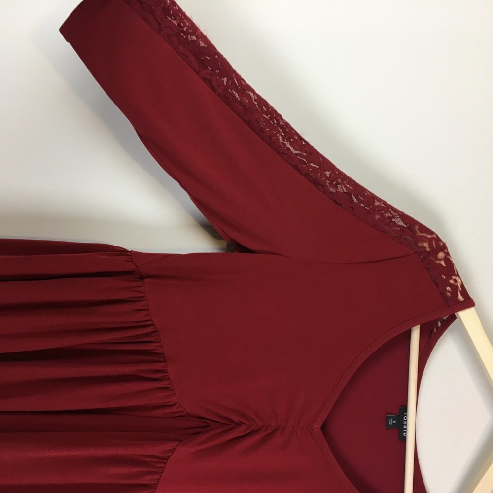 Torrid Dark Red Studio Knit Lace Babydoll Blouse 0 - Picture 5 of 8